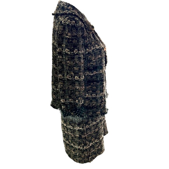 DOLCE & GABBANA 2 PC Black Camel Gray Boucle Tweed & Lace Sheath Dress w/Jacket - Picture 8 of 16